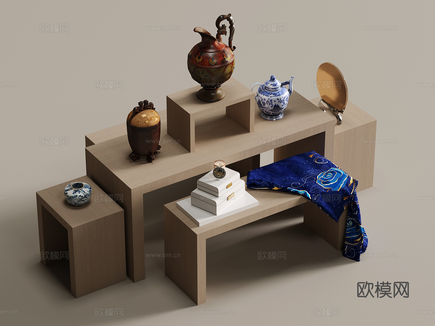 现代展柜 展台 瓷器su模型