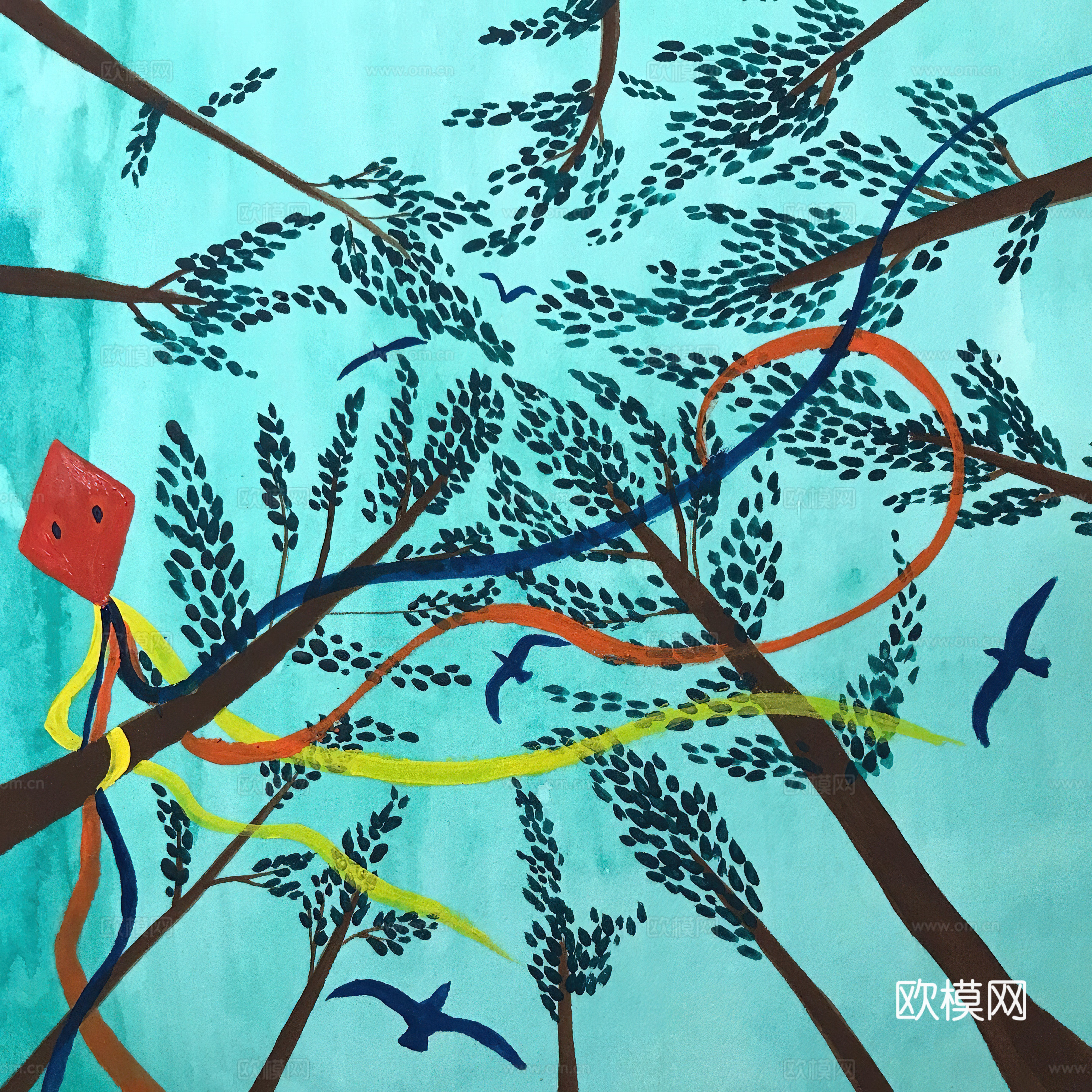 水彩小人大景 艺术挂画 挂画 装饰画 艺术画下载