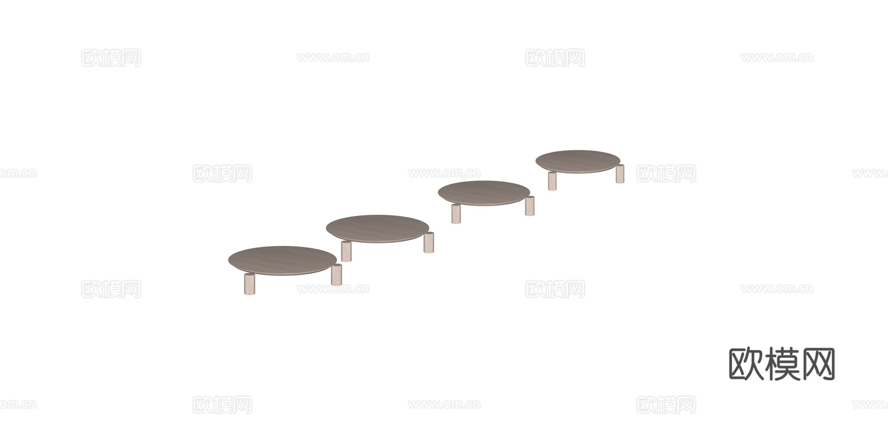 中古实木圆形茶几侘寂风复古洞石茶桌小户型家用客厅沙发边几角几su模型