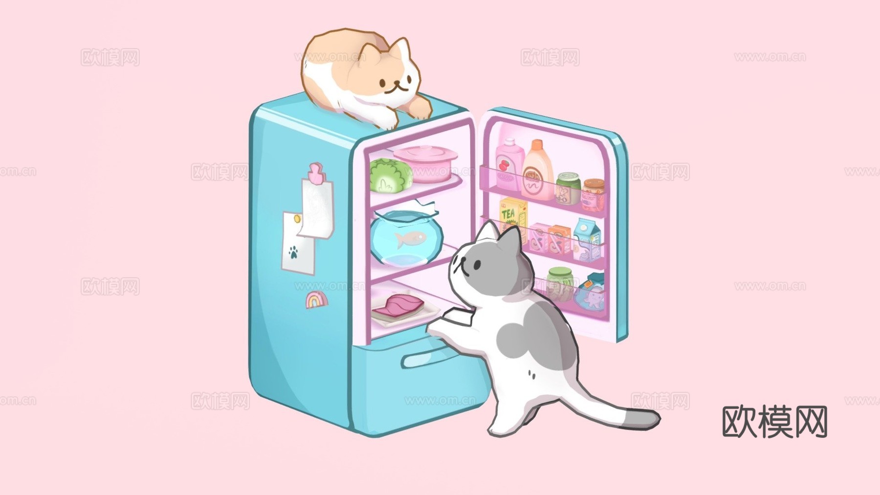 冰箱上的猫3d模型