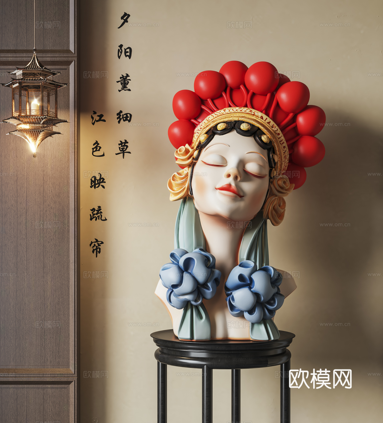 中式戏曲雕塑摆件3d模型