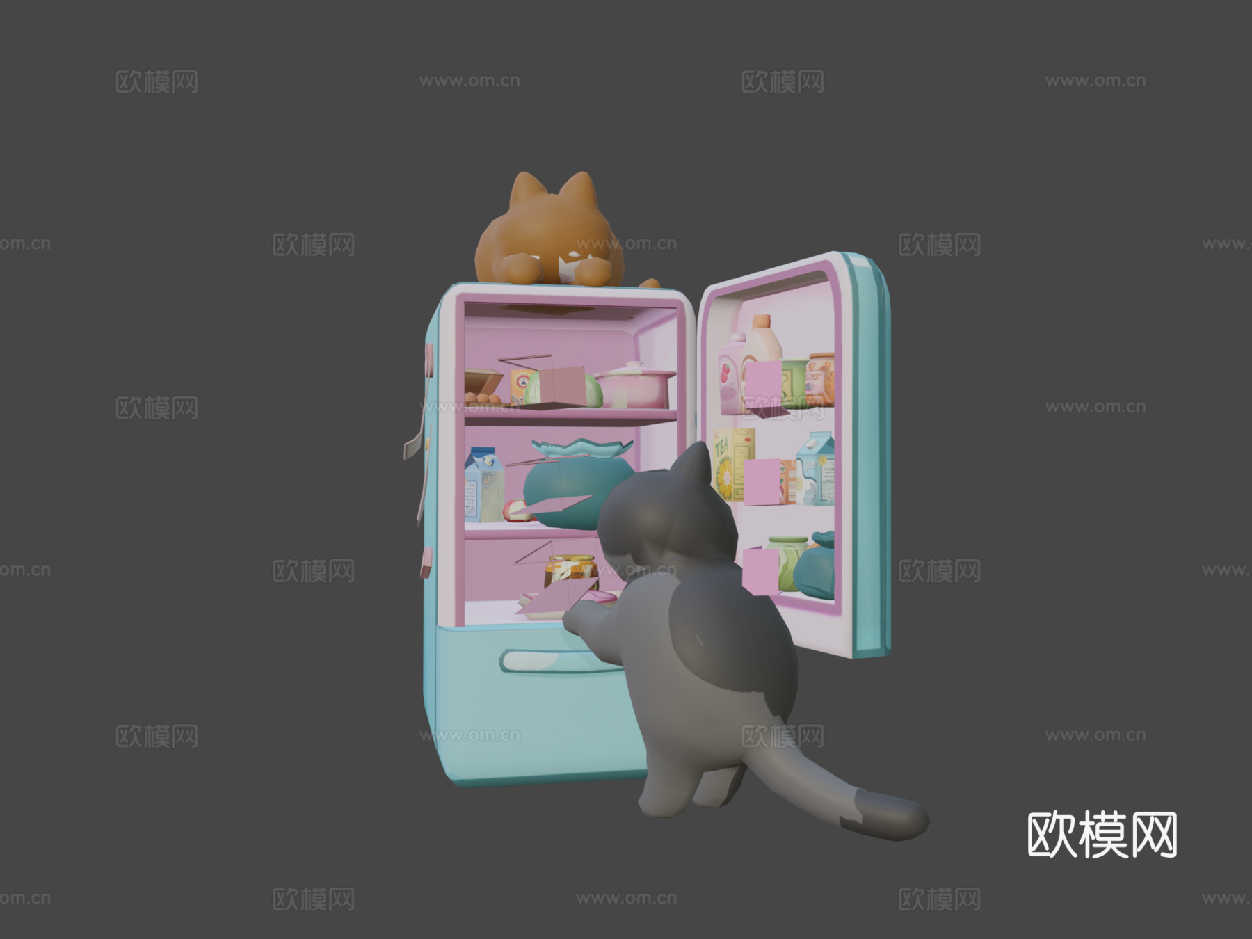 冰箱上的猫3d模型
