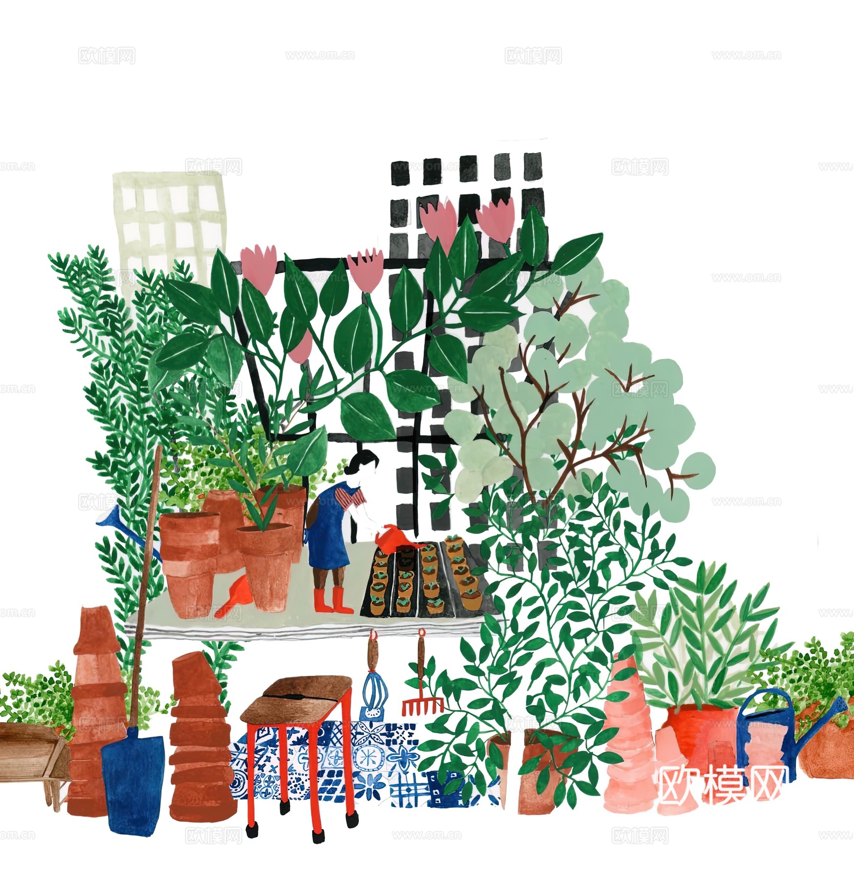 水彩小人大景 艺术挂画 挂画 装饰画 艺术画下载