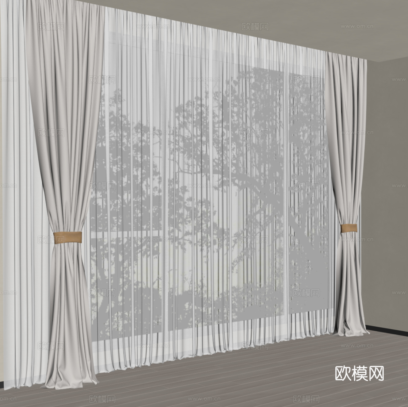 窗帘 现代窗帘 布帘 纱帘su模型