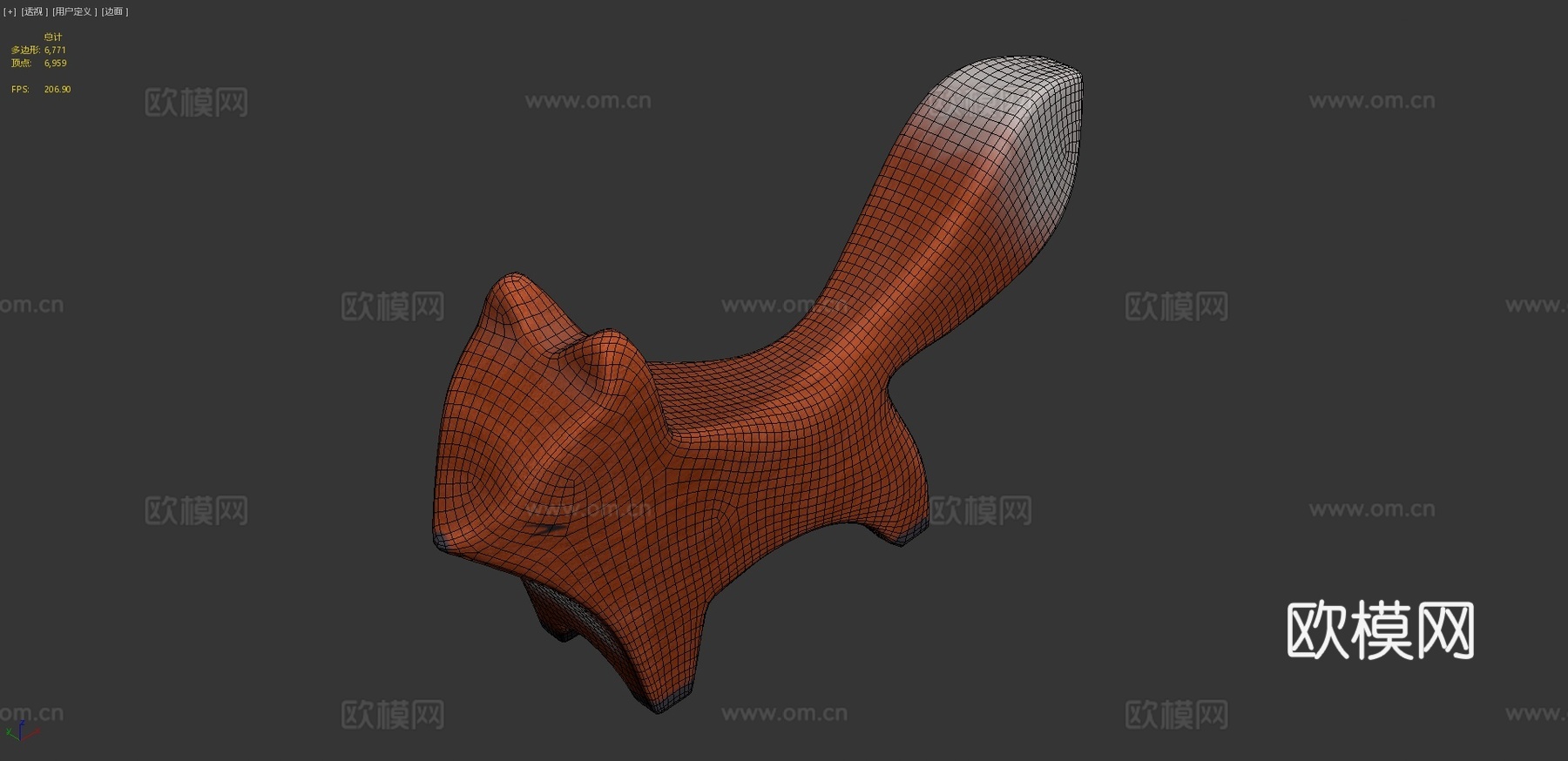 木制狐狸小雕像3d模型