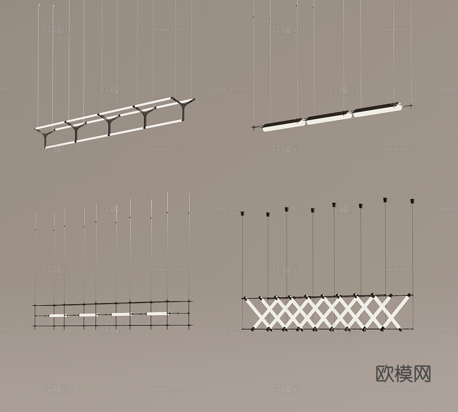 吊灯 现代长条吊灯 格栅灯3d模型