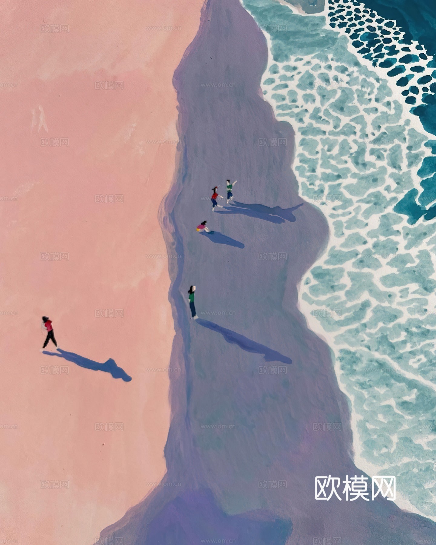 水彩小人大景 艺术挂画 挂画 装饰画 艺术画下载