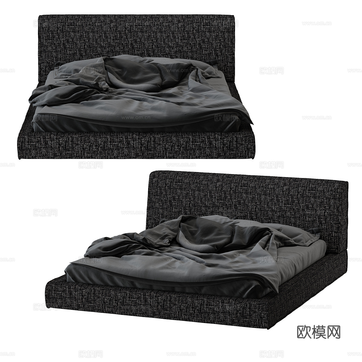 现代简约双人床 双人床 简约床 抱枕3d模型