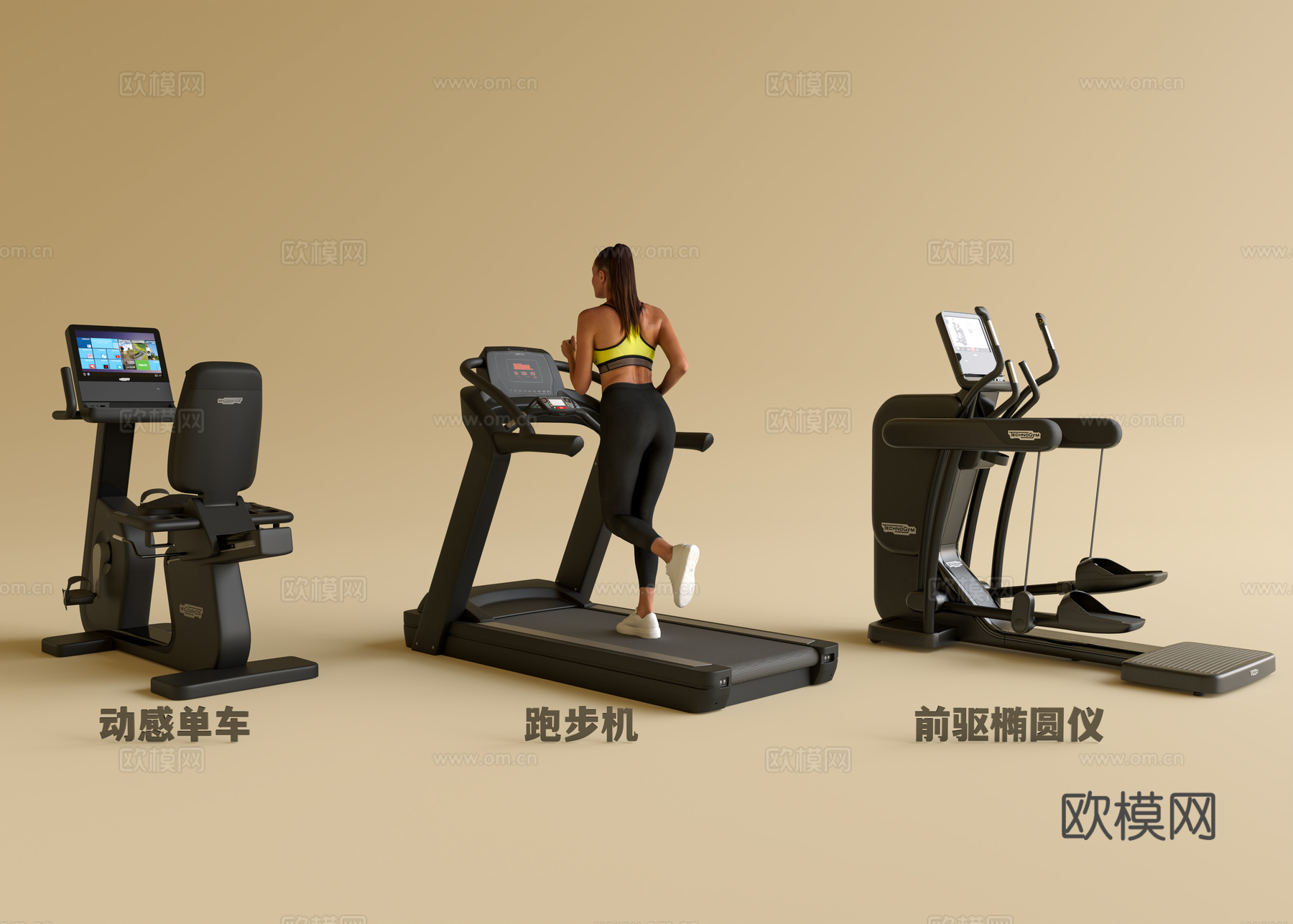 商业健身房器材 家用运动器械 动感单车 跑步机 前驱椭圆仪3d模型