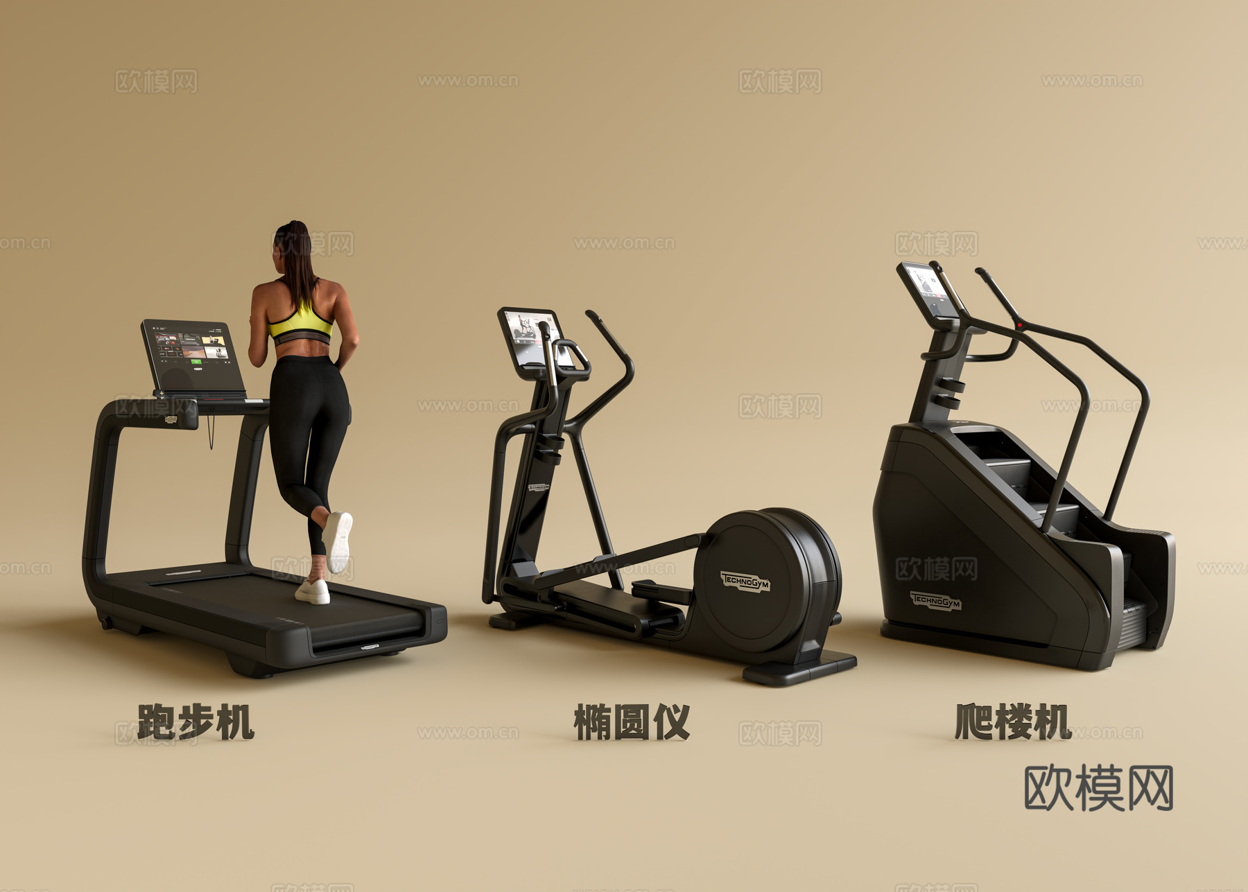 商业健身房设备 家用健身器材 跑步机 椭圆仪 爬楼机3d模型