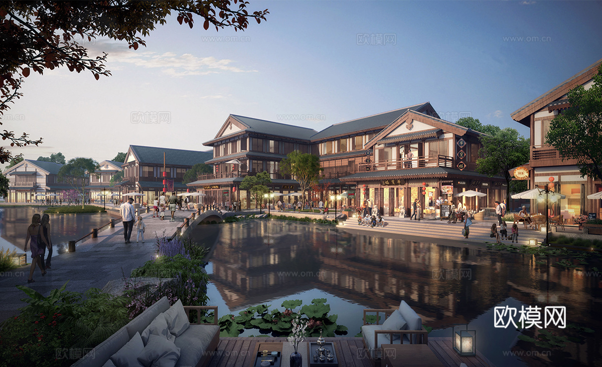 新中式商业街 新中式仿古建筑 古建 街道景观su模型