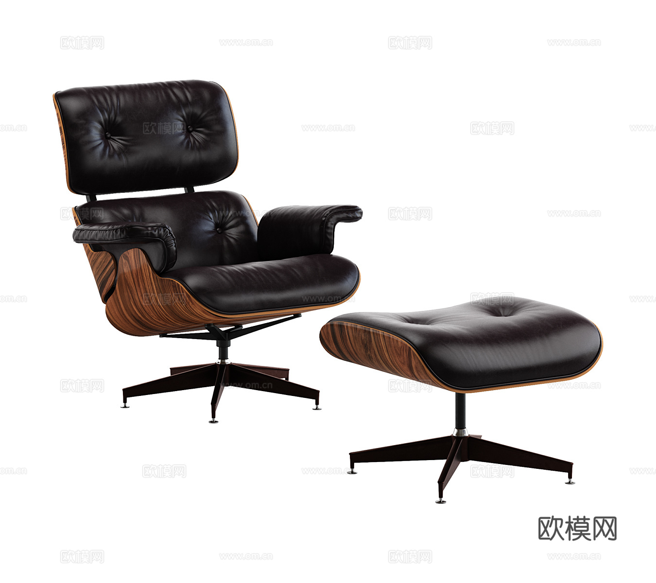 Eames包豪斯 伊姆斯躺椅 皮革休闲椅 皮革办公椅 脚踏3d模型