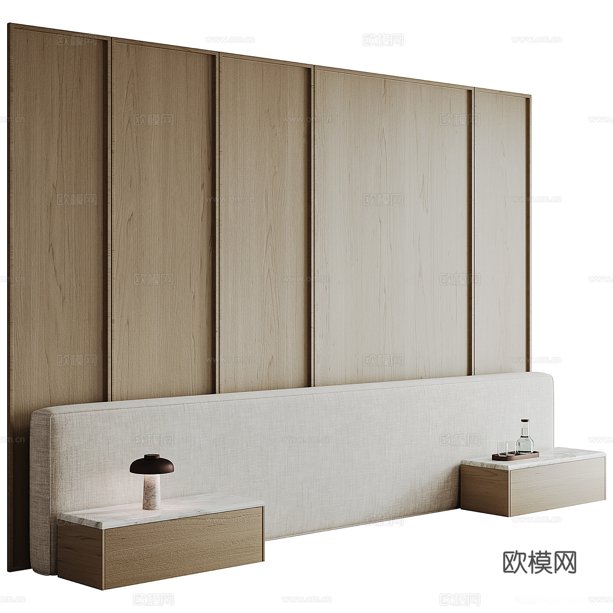 新中式侘寂床头背景墙3d模型