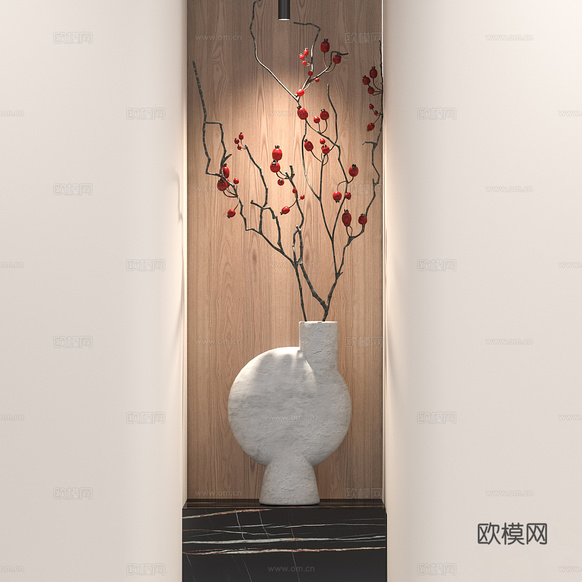 新中式玄關(guān)鞋柜3d模型下載(渲染圖2)