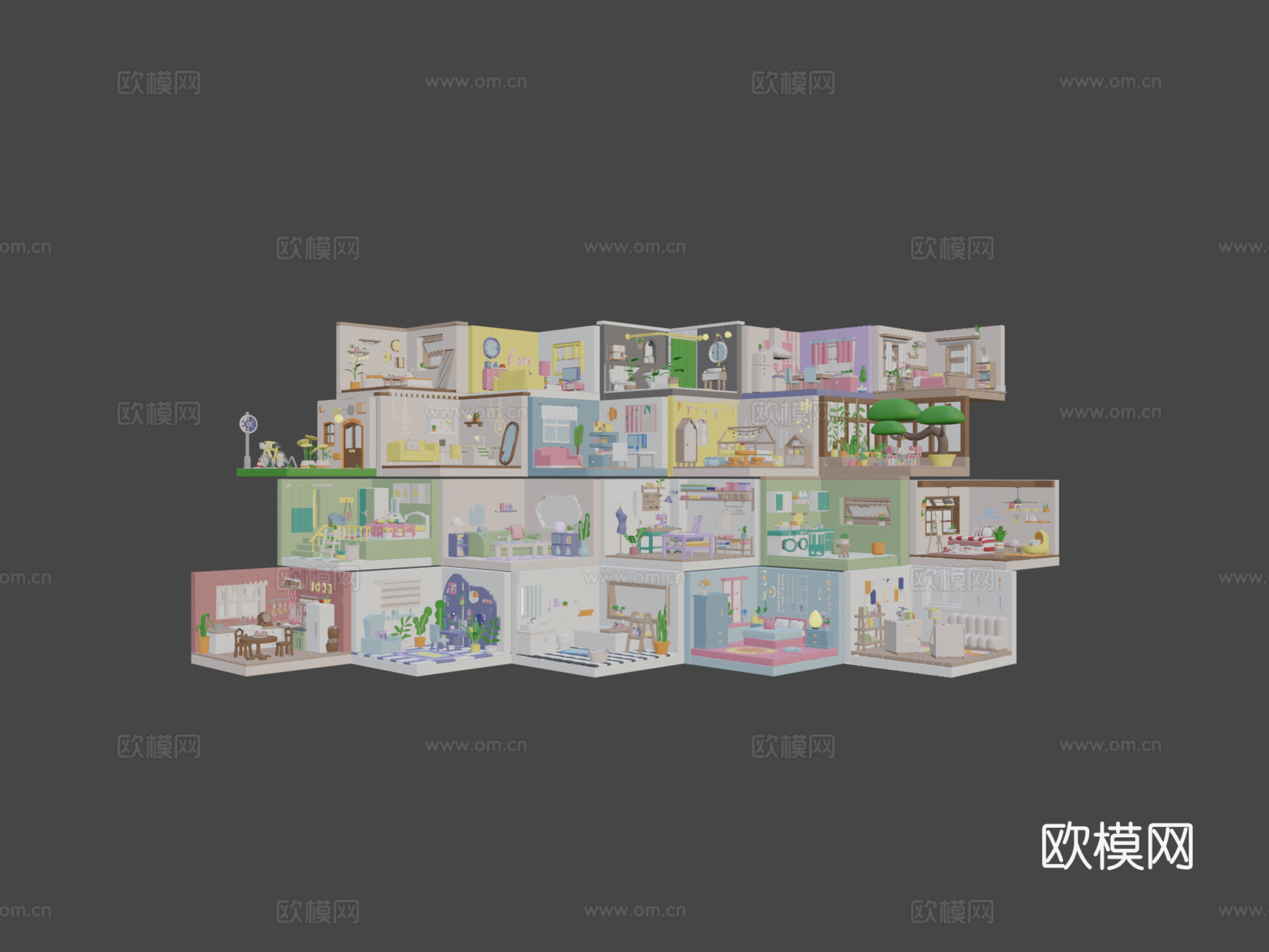 舒适卡通房间内部33d模型3d模型
