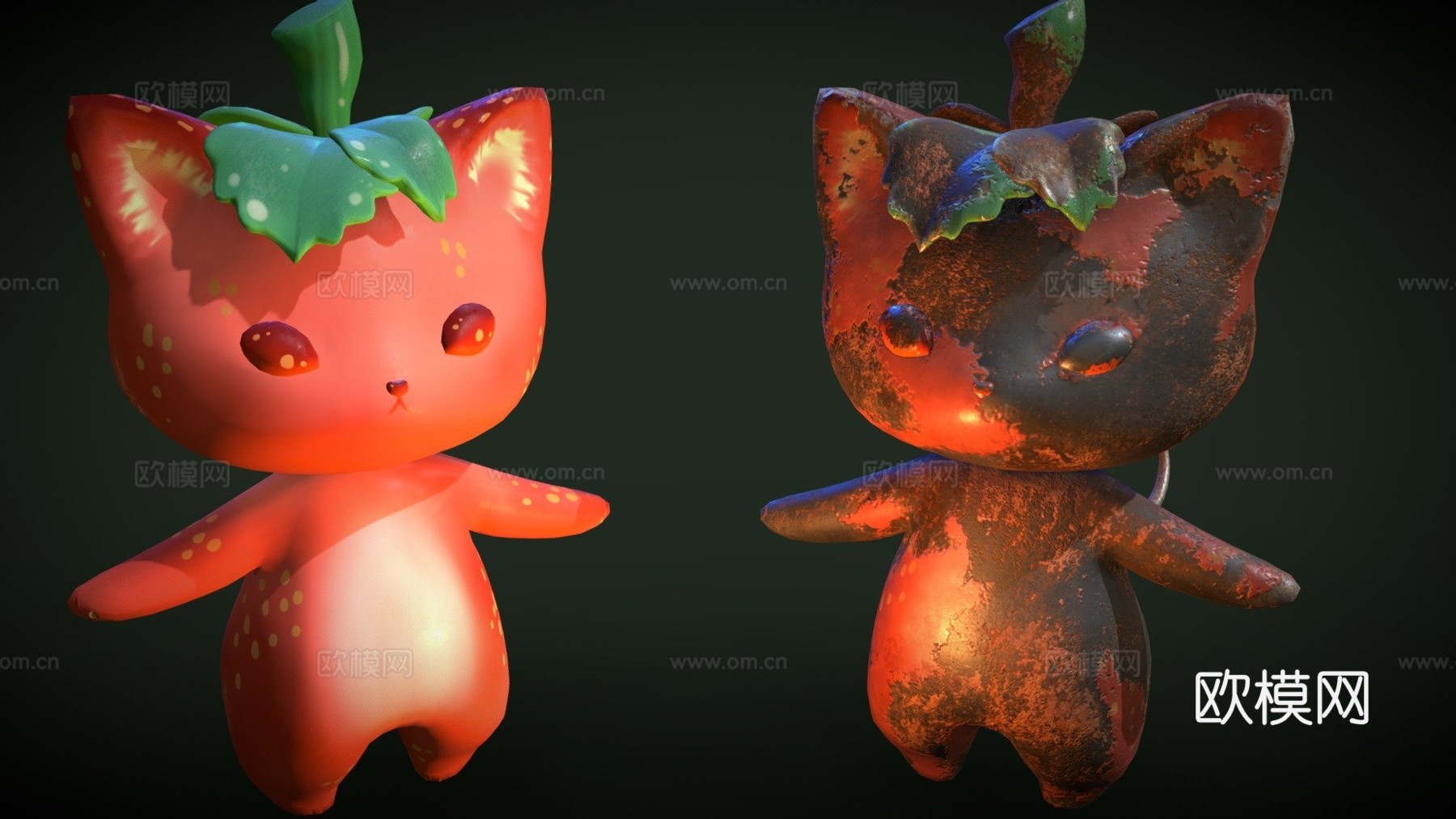 草莓猫低多边形3d模型