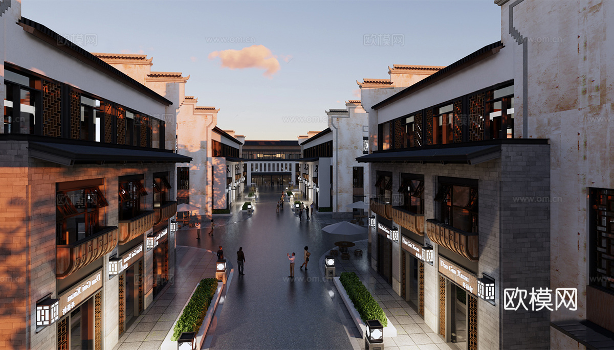 新中式商业街 新中式仿古建筑 古建 街道景观su模型
