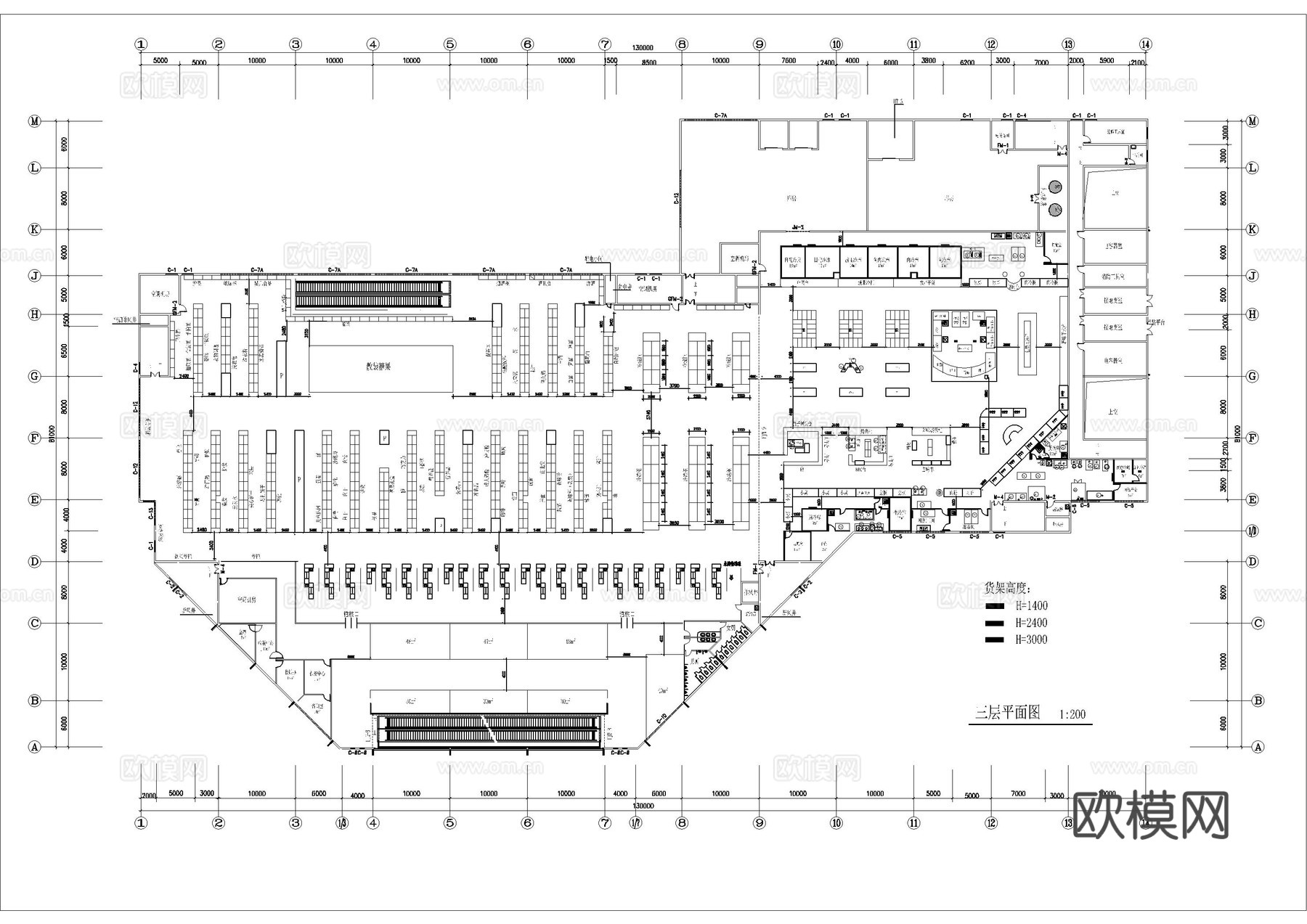 万平米超市平面图cad施工图