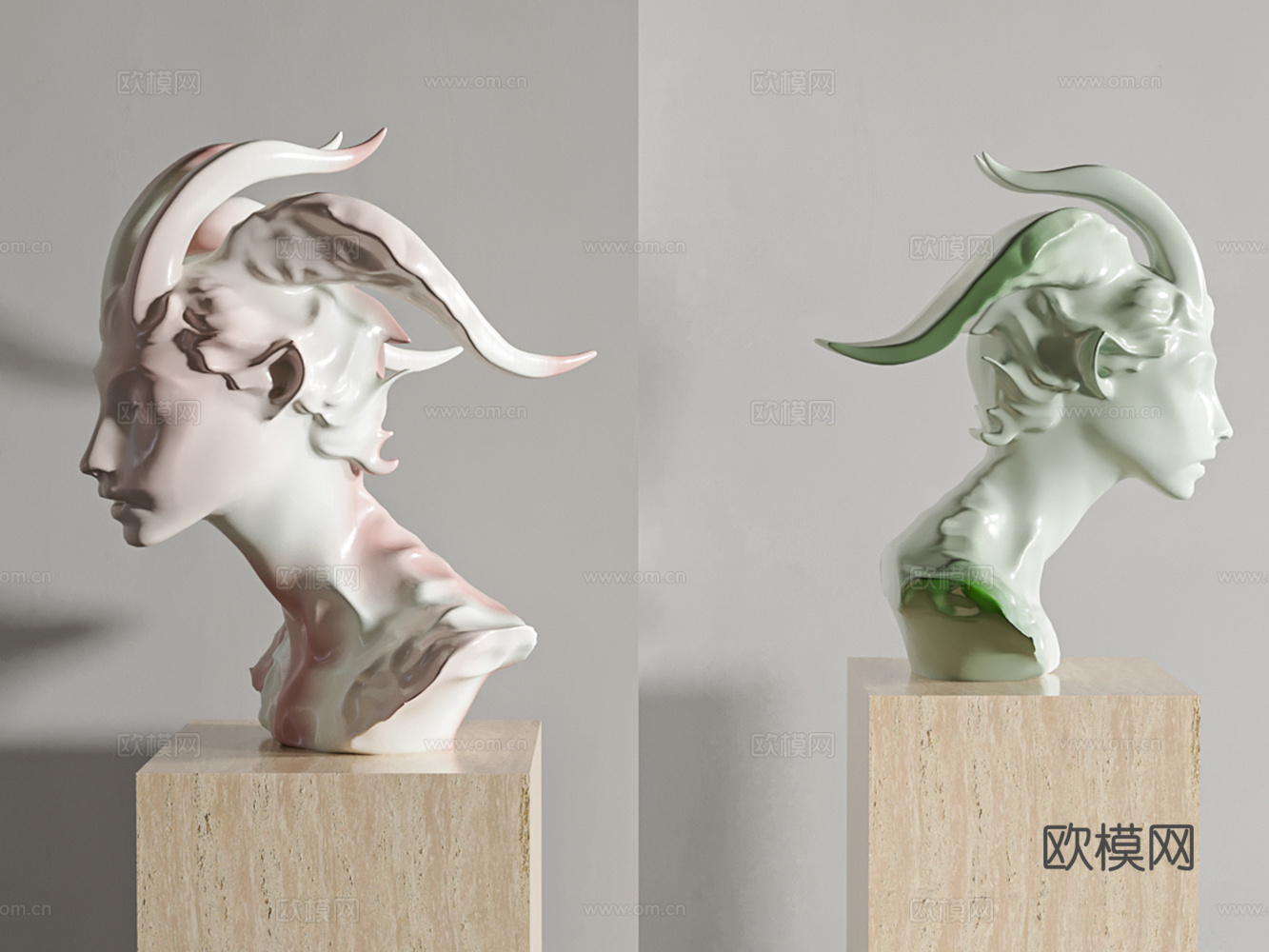 现代山羊头女神雕塑3d模型