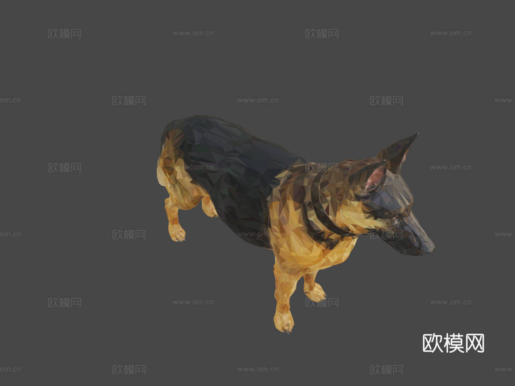 德国牧羊犬低多边形艺术狗动物3d模型