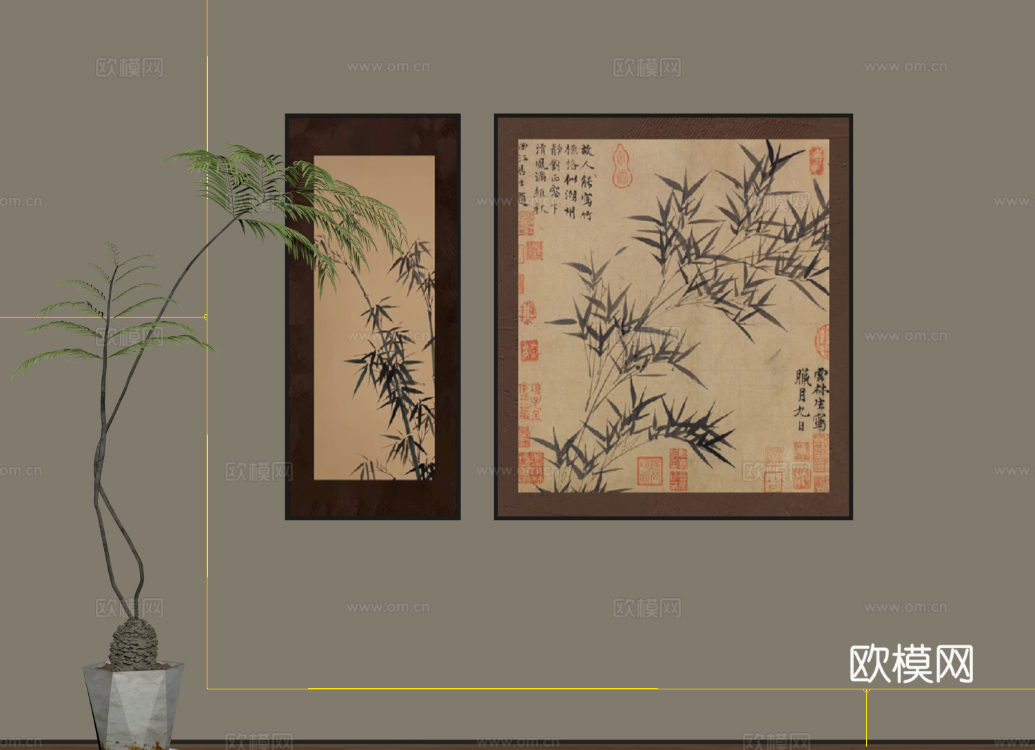 新中式宋式挂画su模型