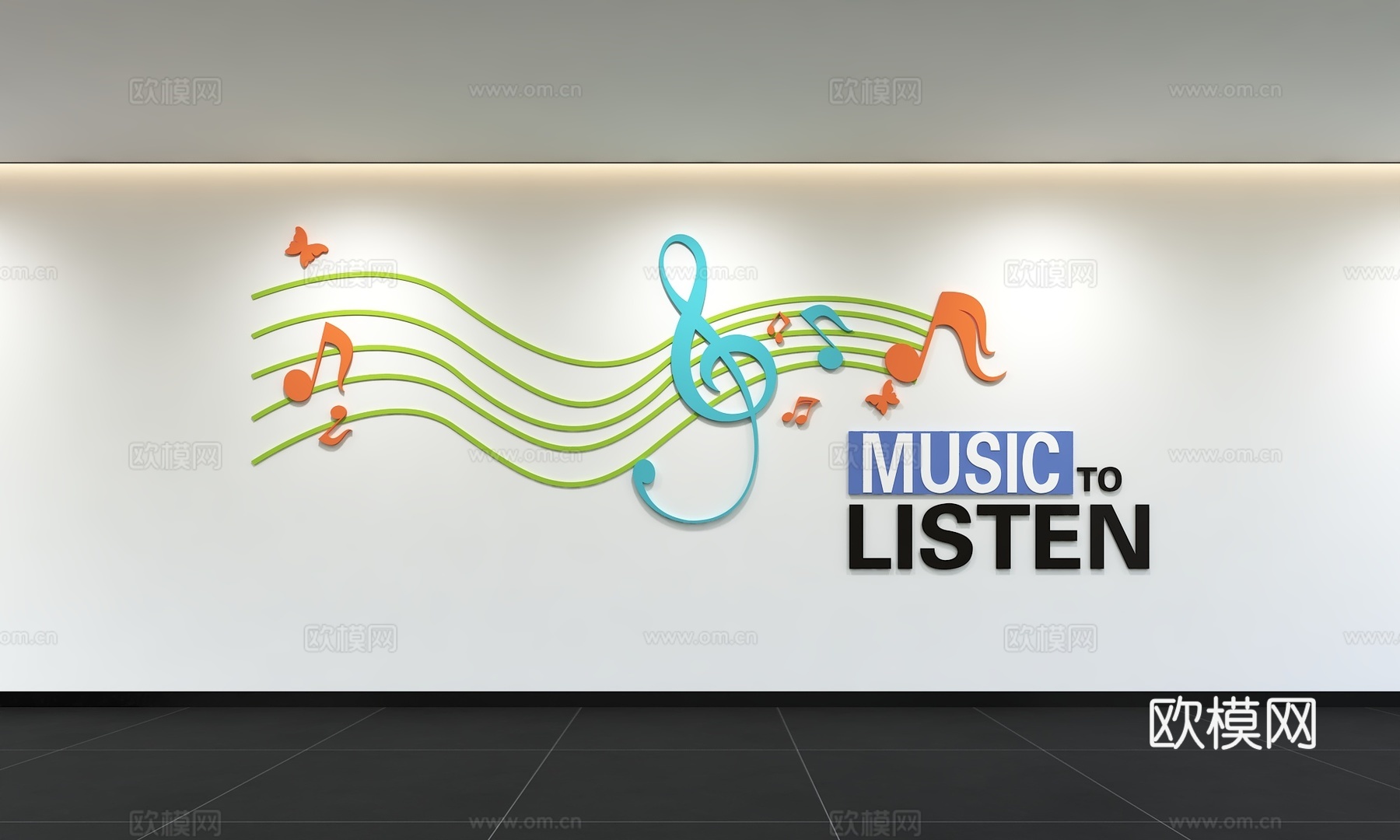 现代音乐文化墙 展示墙 校园音乐室 音乐培训室 标语 口号3d模型