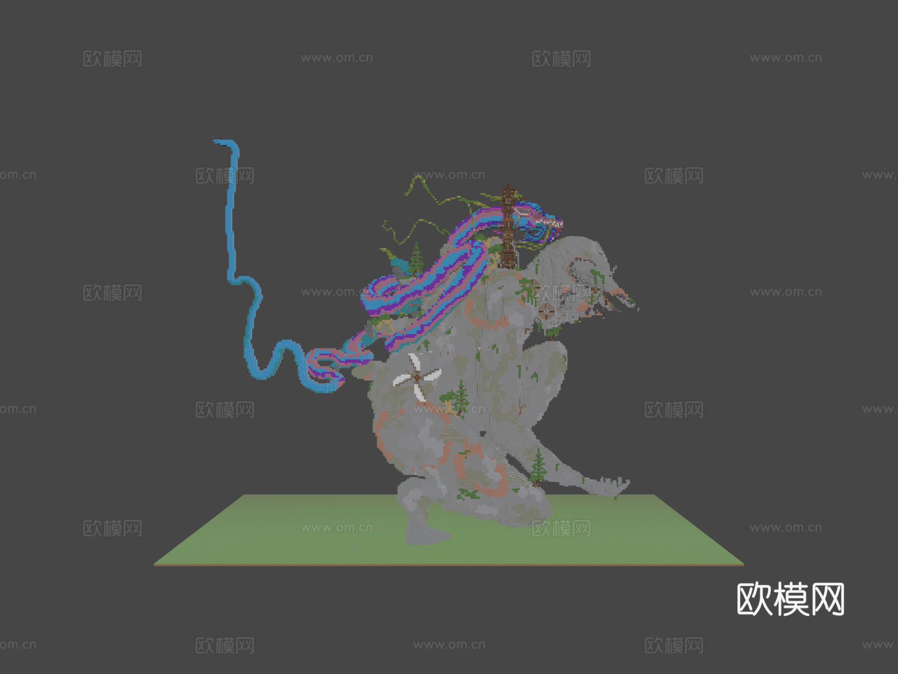 带龙石雕像3d模型