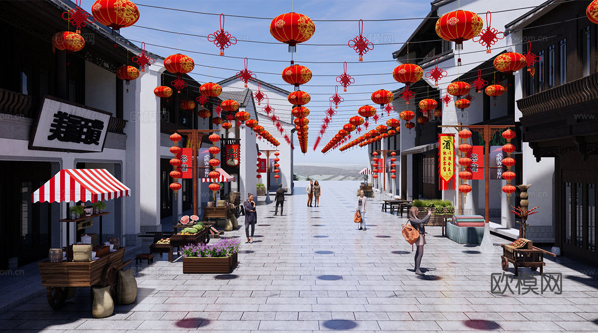 新中式商业街 新中式仿古建筑 古建 街道景观su模型