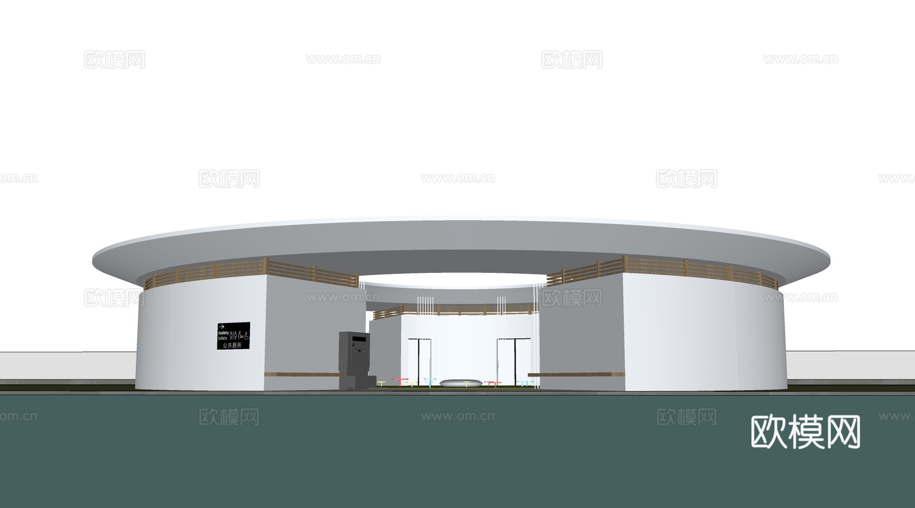 现代圆形建筑 小公建 圆形厕所建筑 驿站建筑su模型