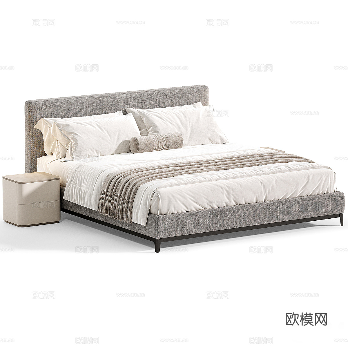 现代意式奶油风布艺双人床3d模型