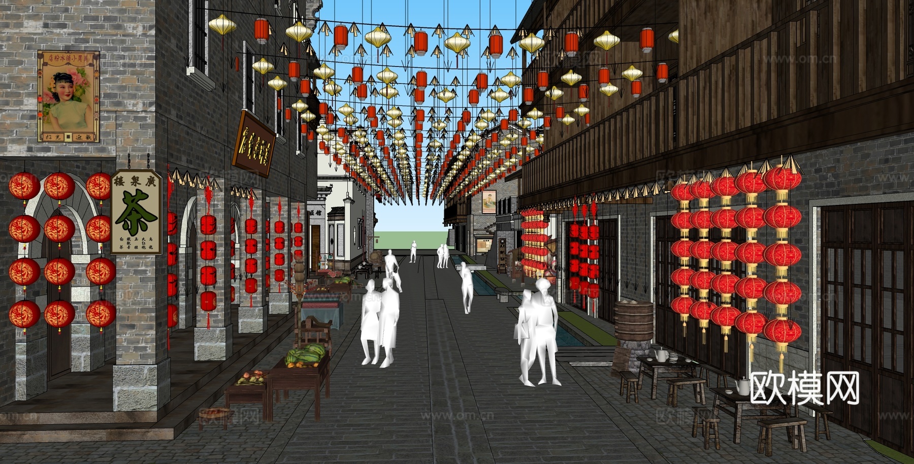 新中式商业街 新中式仿古建筑 古建 街道景观su模型