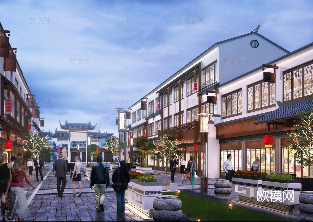 新中式中式商业街 新中式仿古建筑 古建 文旅小镇su模型