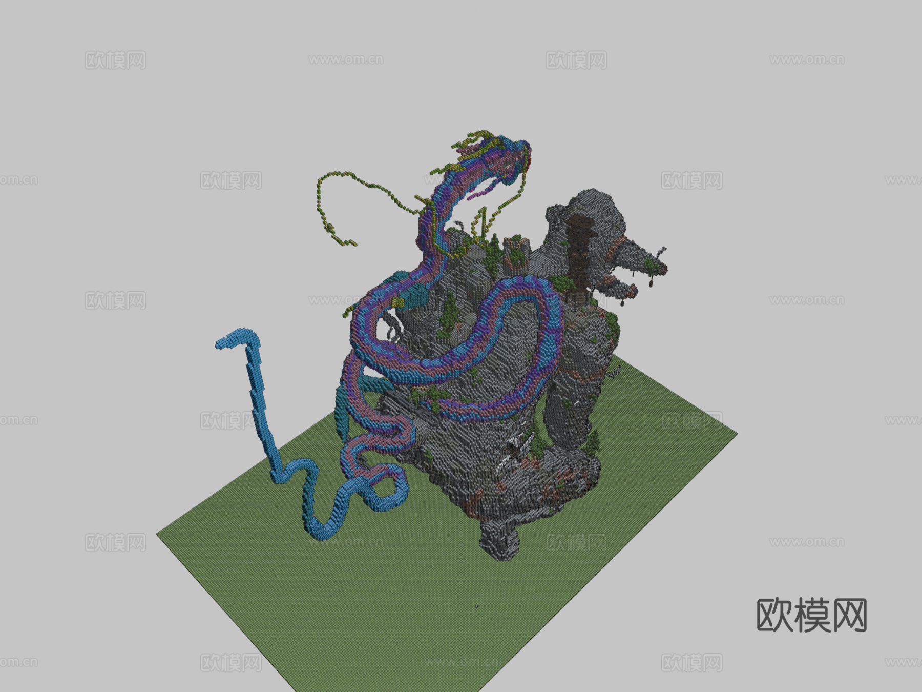 带龙石雕像3d模型