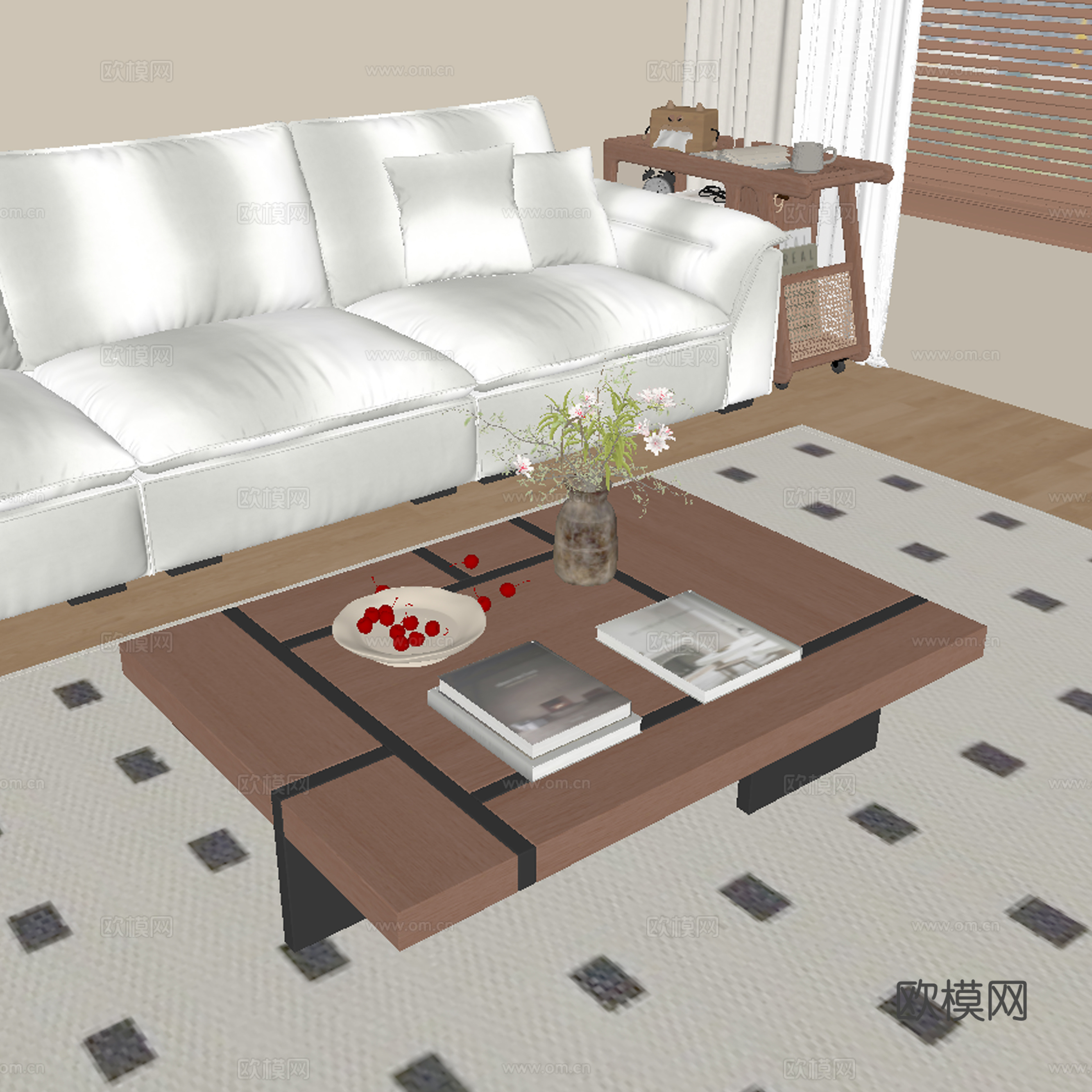 中古风茶几su模型下载（渲染图2）