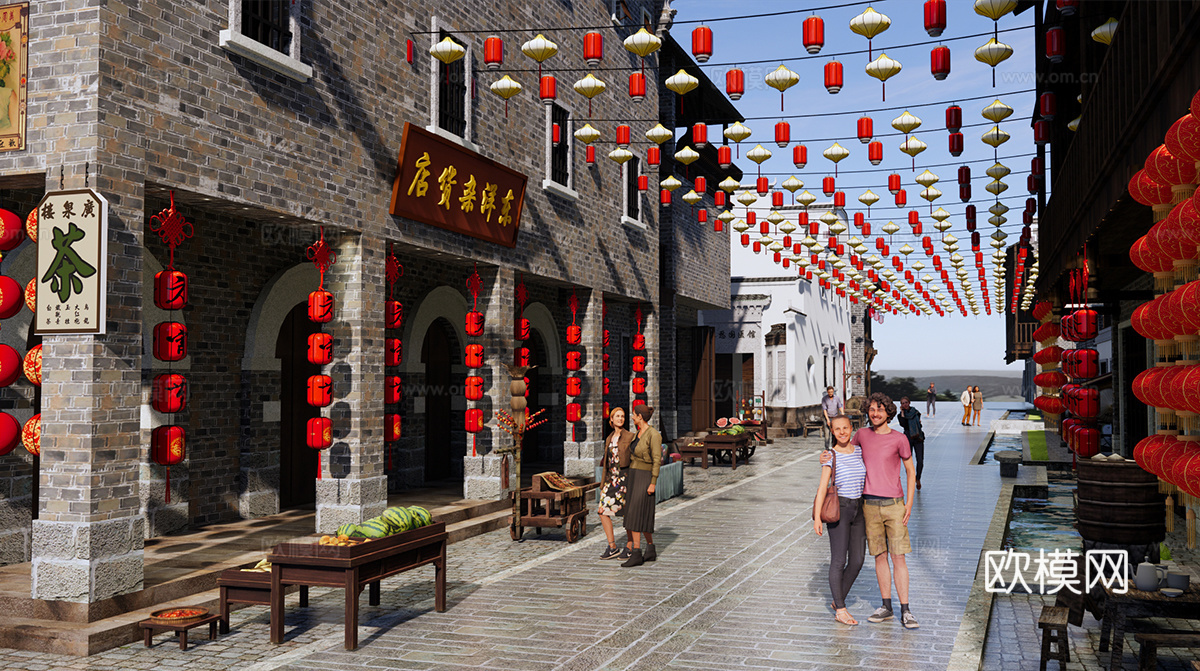 新中式商业街 新中式仿古建筑 古建 街道景观su模型