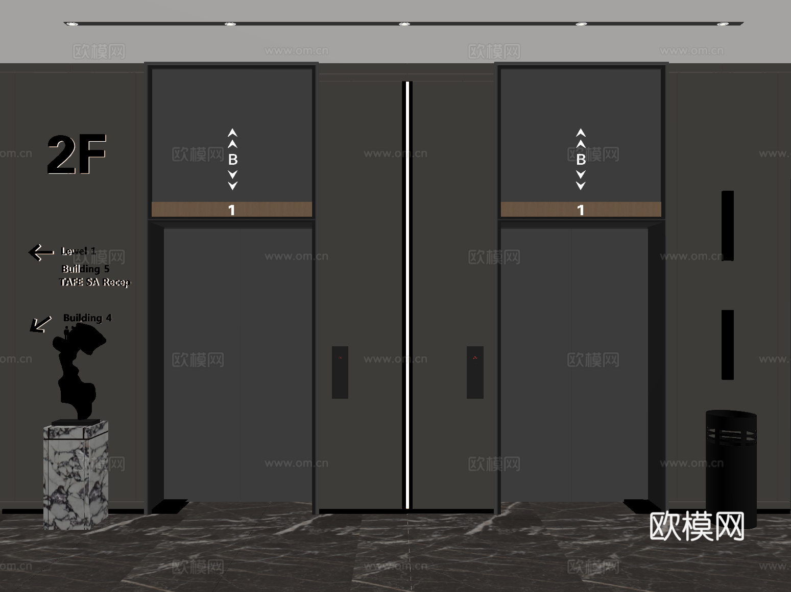 电梯厅 现代电梯 电梯厅 电梯间 电梯门su模型