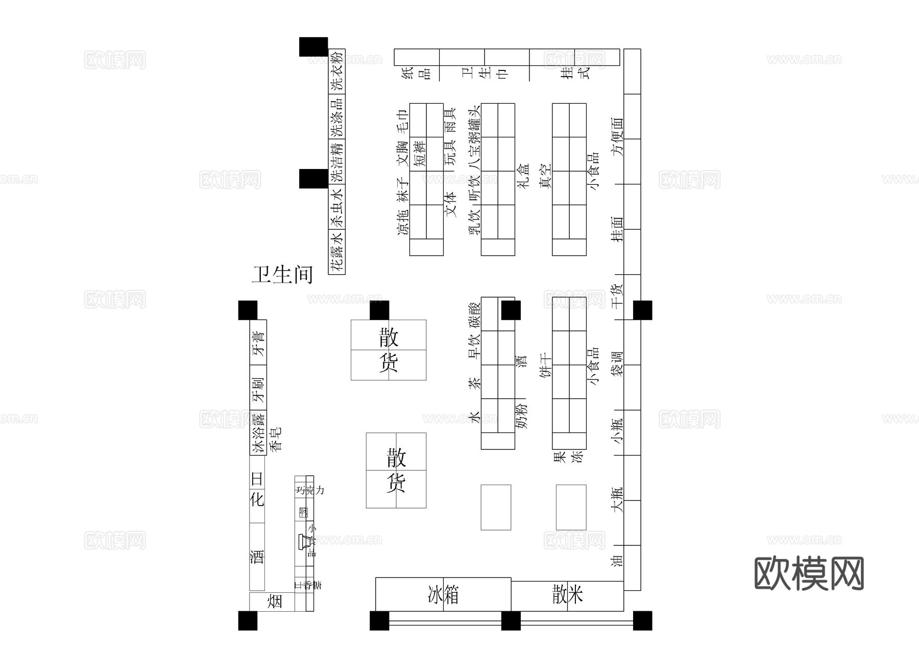 服装百货超市平面图cad施工图