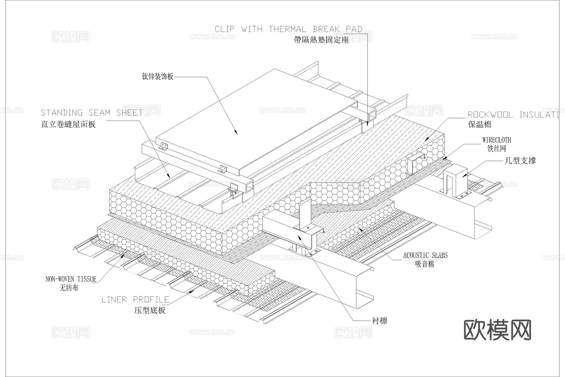 屋顶节点 钛锌板屋面 屋面节点 金属屋顶节点 铝镁锰屋面cad施工图