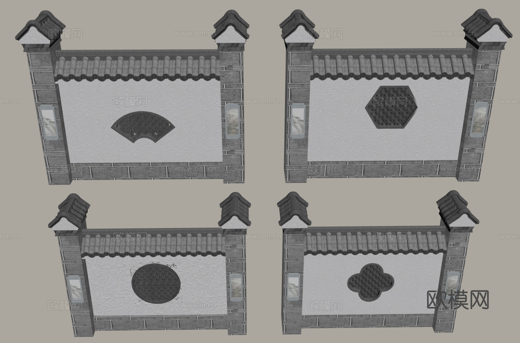 中式古建墙su模型