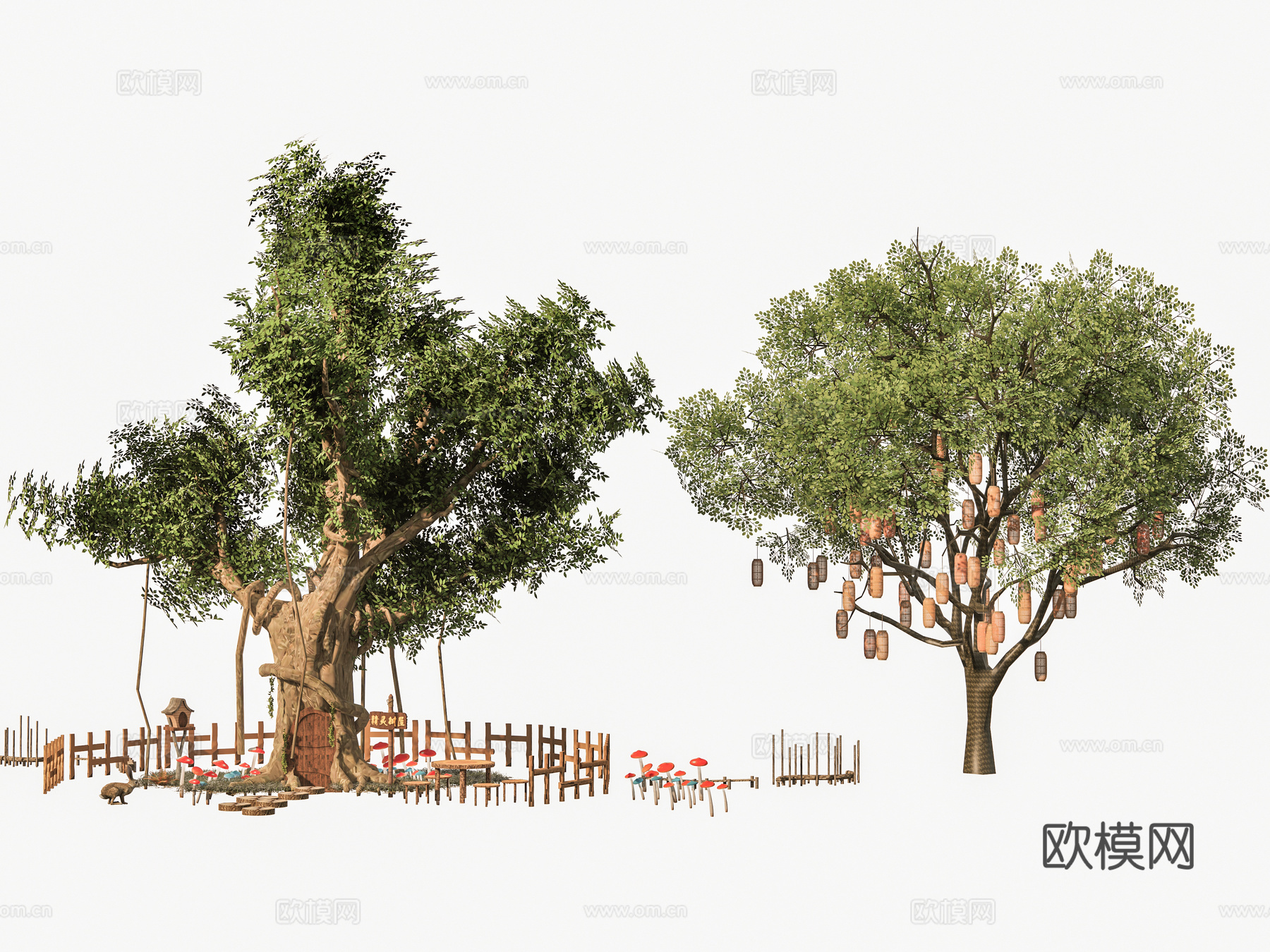 乔木 古树大树乔木 公园大型景观树 榕树景观树 参天大树许愿su模型