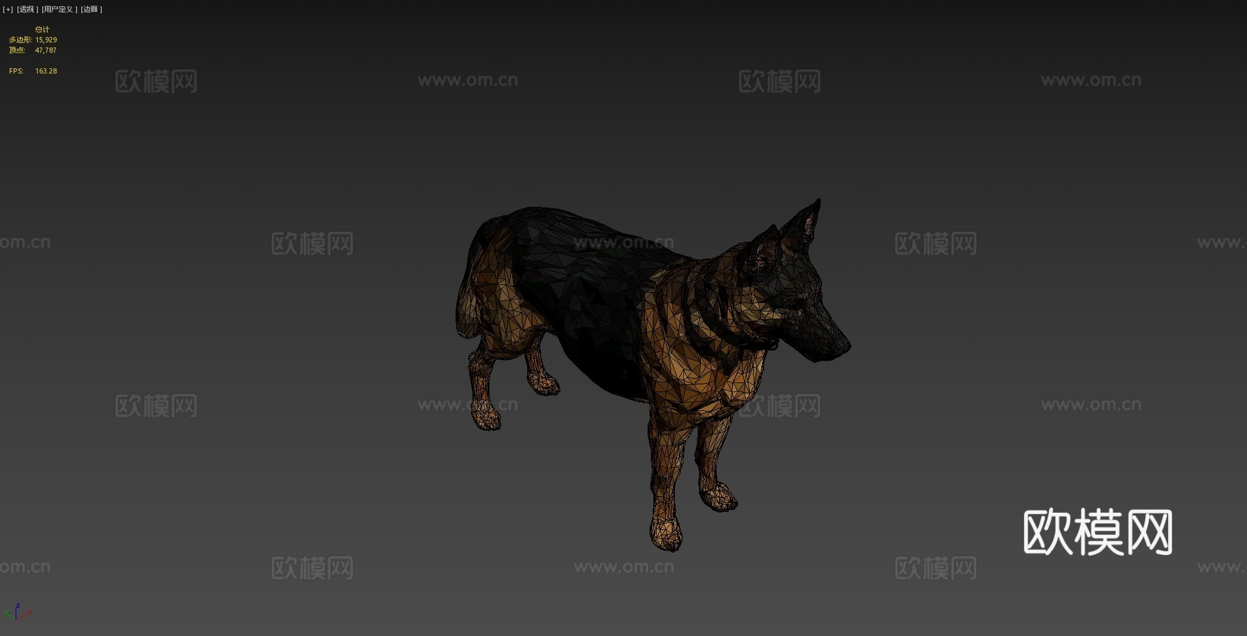 德国牧羊犬低多边形艺术狗动物3d模型