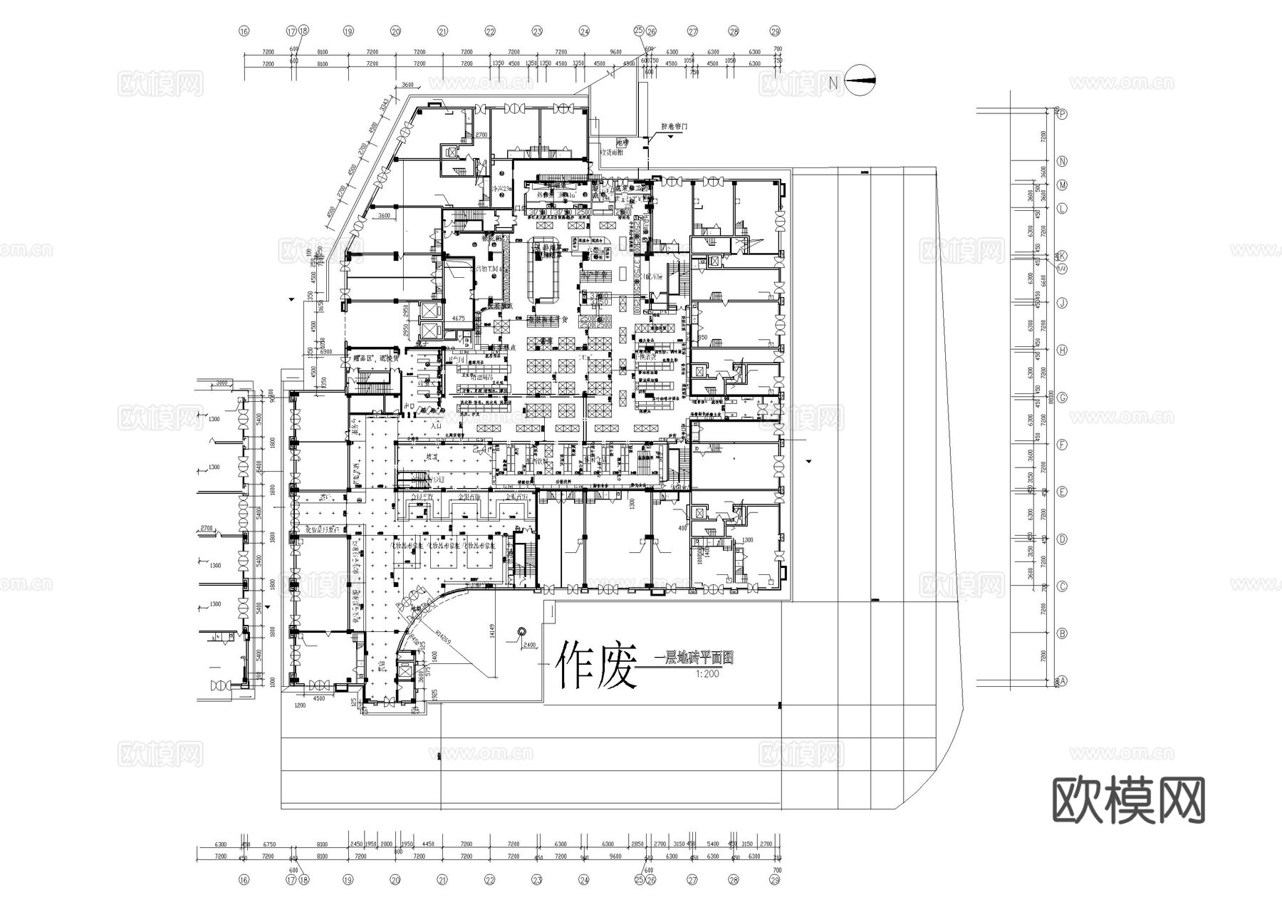 现代大型超市布局平面图cad施工图