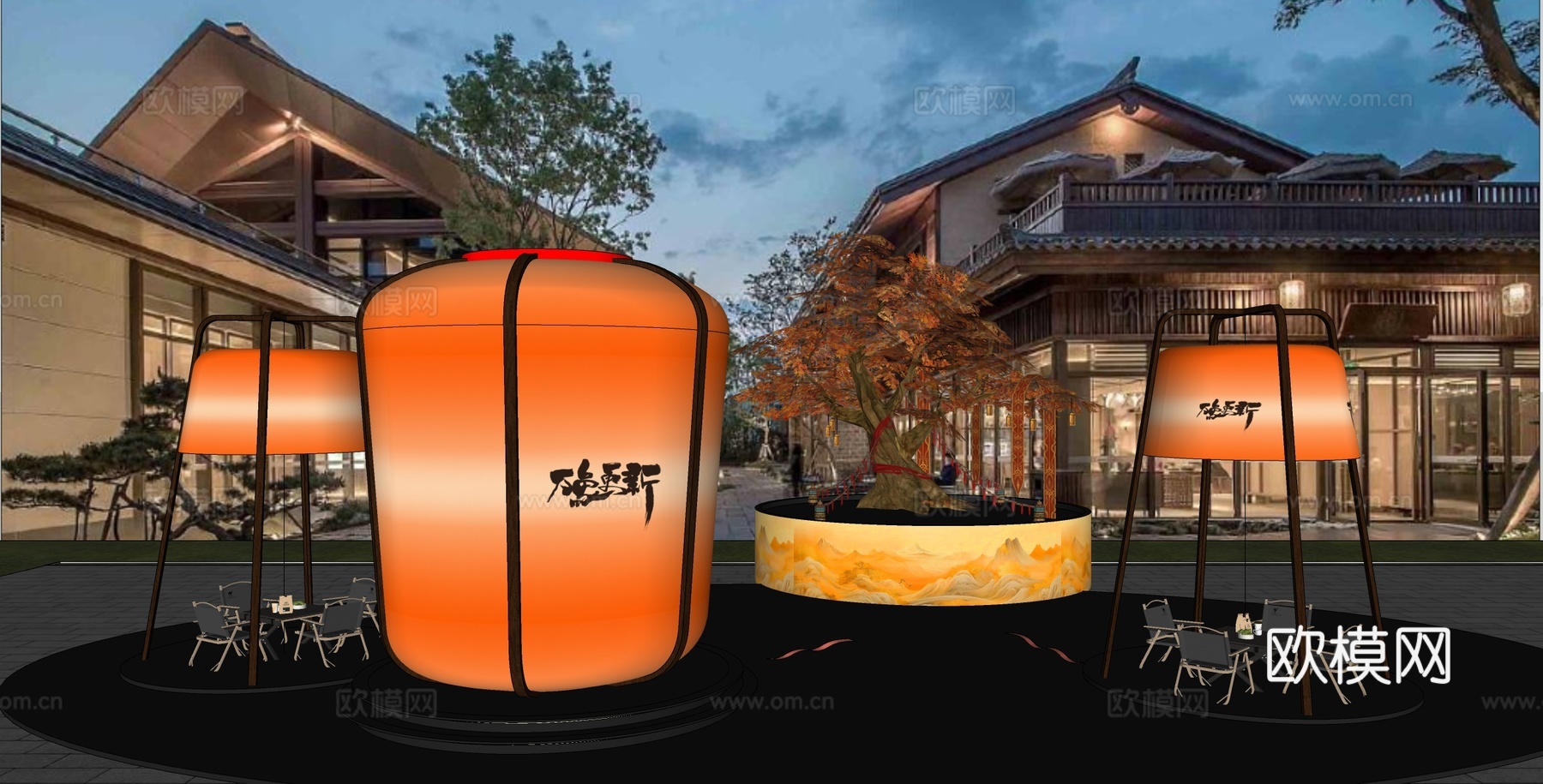 新中式商业街 新中式仿古建筑 古建 街道景观su模型