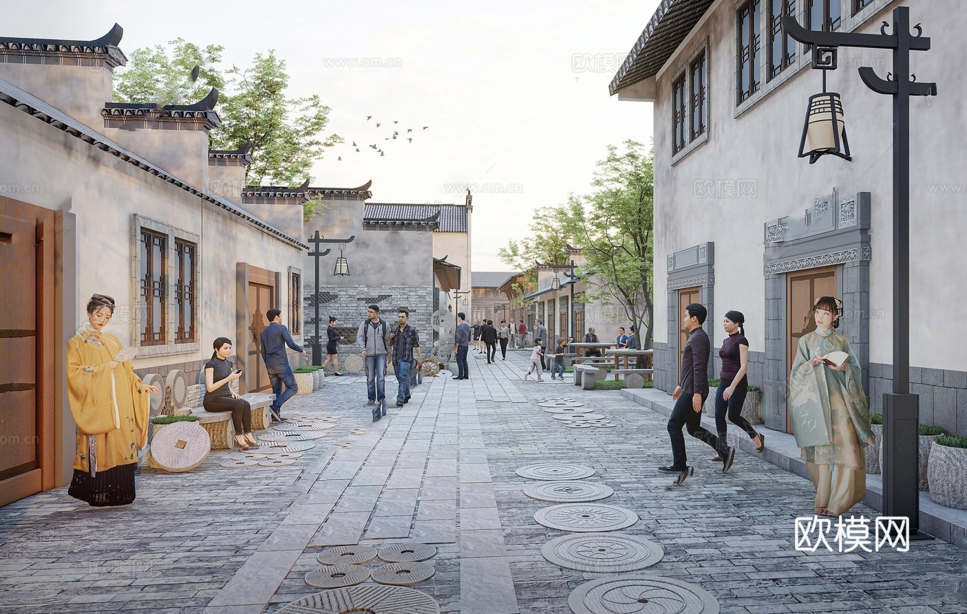 新中式中式商业街 新中式仿古建筑 古建 文旅小镇su模型