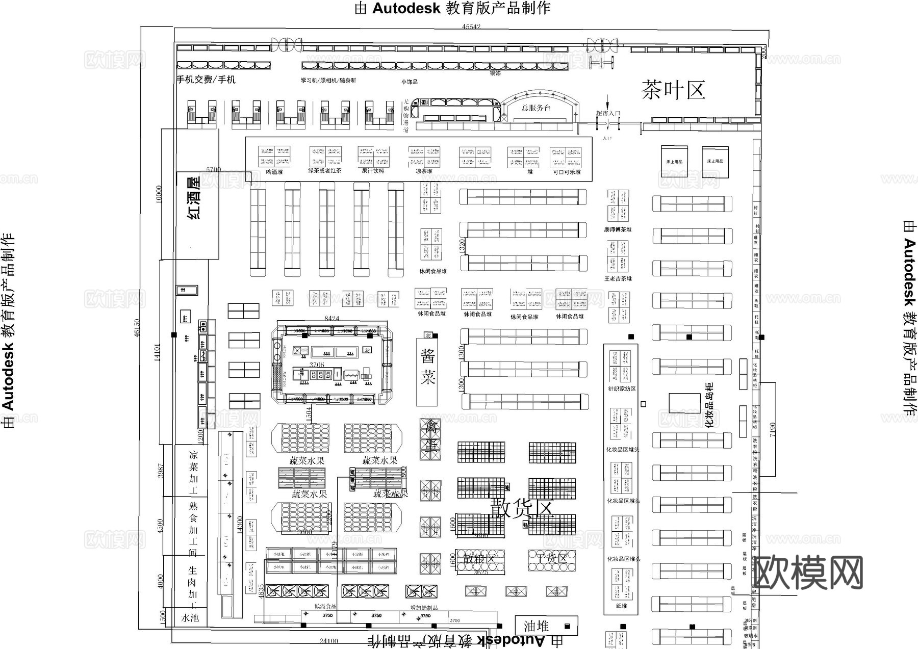 百货超市布局平面图cad施工图