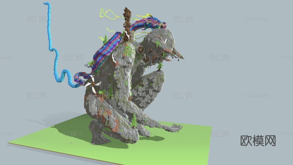 带龙石雕像3d模型