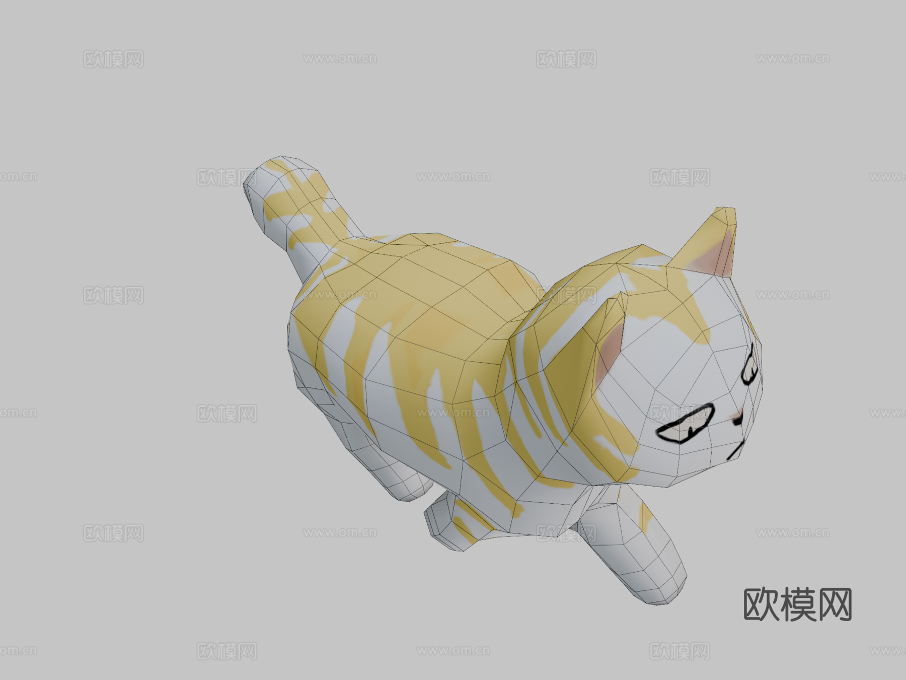 低多边形老仙漫画猫3d模型