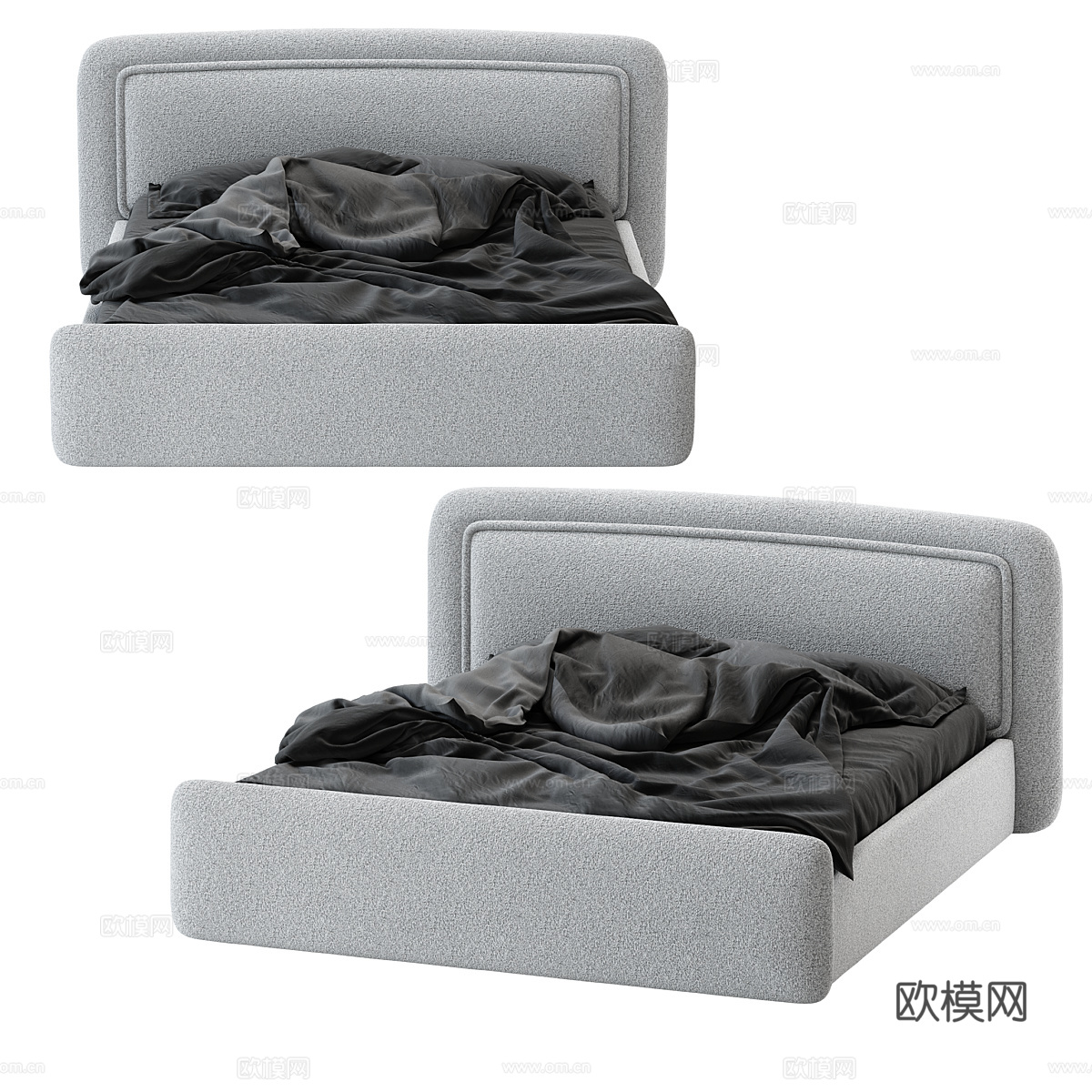 现代简约双人床 双人床 简约床 卧室床 抱枕3d模型