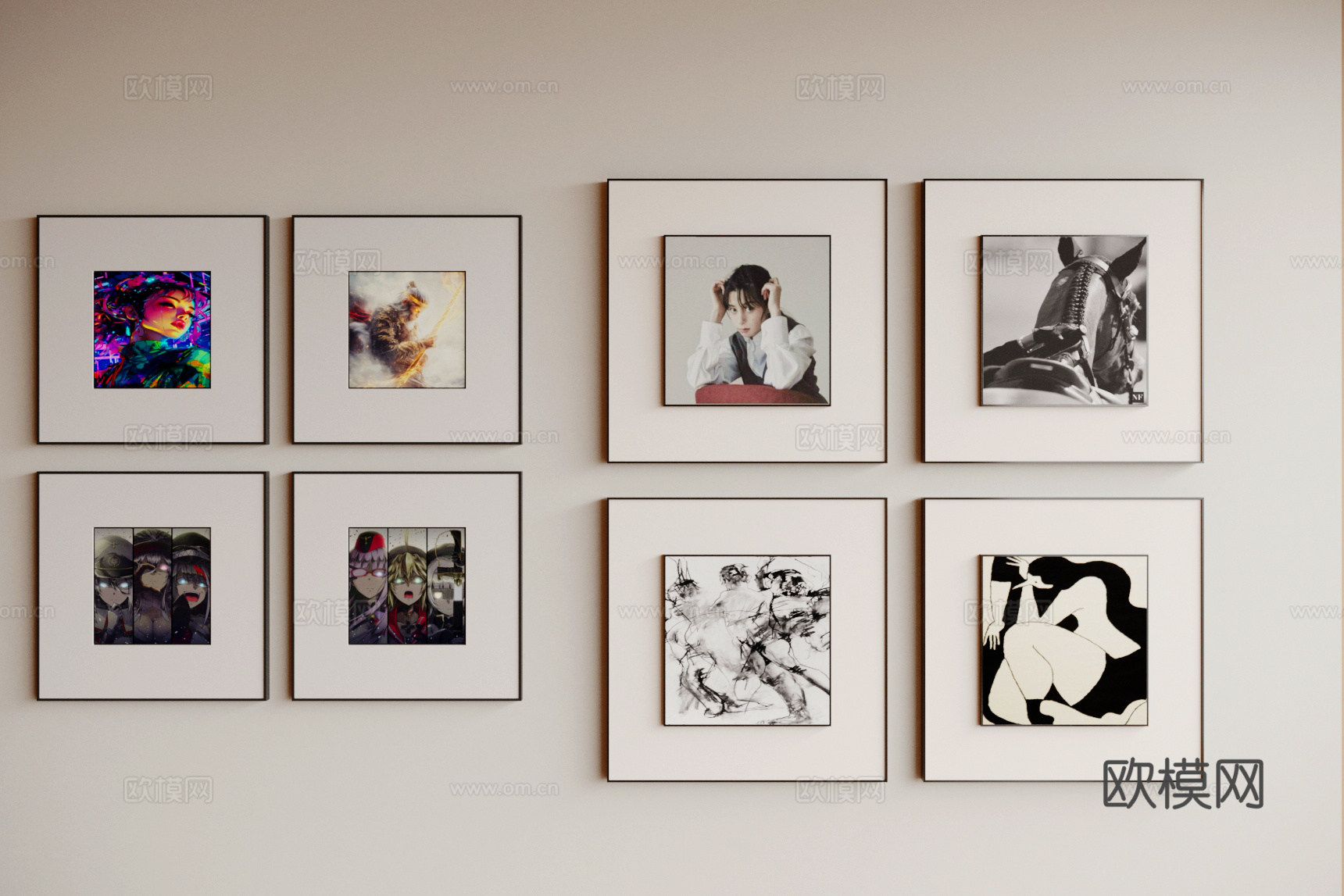 现代极简挂画 现代简约挂画 客厅挂画 黑白挂画 餐厅挂画3d模型