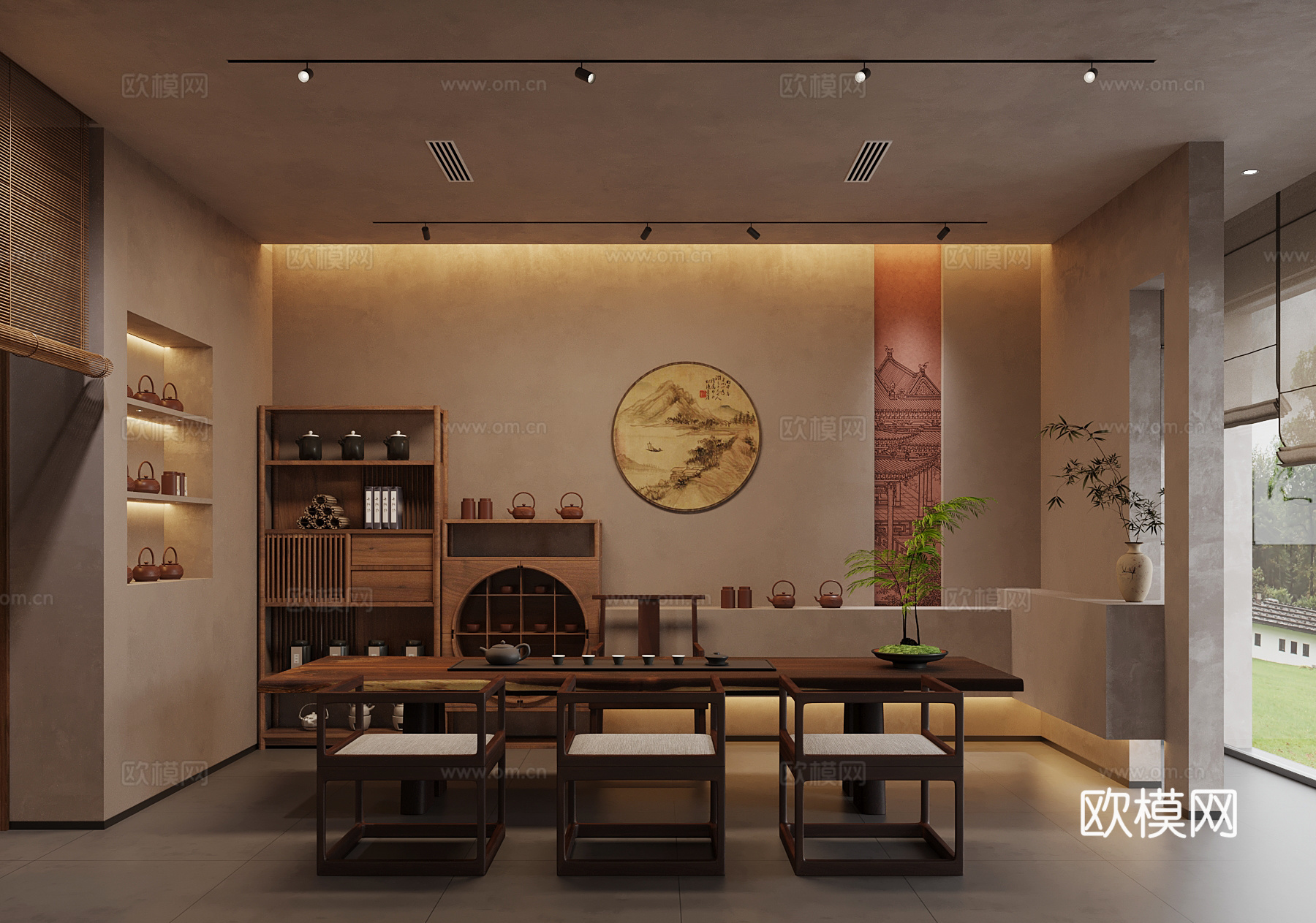 新中式茶室 茶桌椅 茶柜3d模型